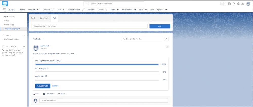 Create Polls feature in Salesforce Chatter