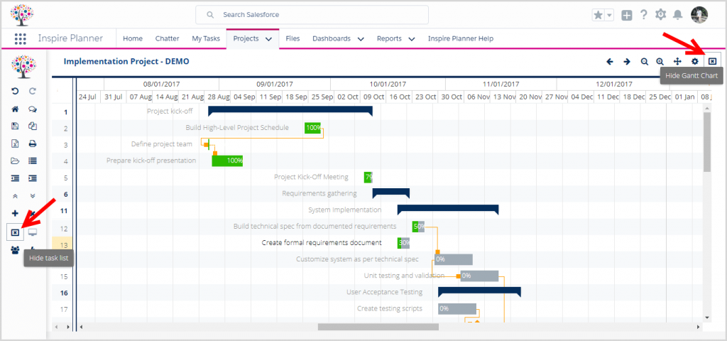 GANTT Chart Salesforce Project Management Tool Inspire Planner