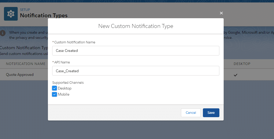 Salesforce Notification Builder - Custom Notification Type