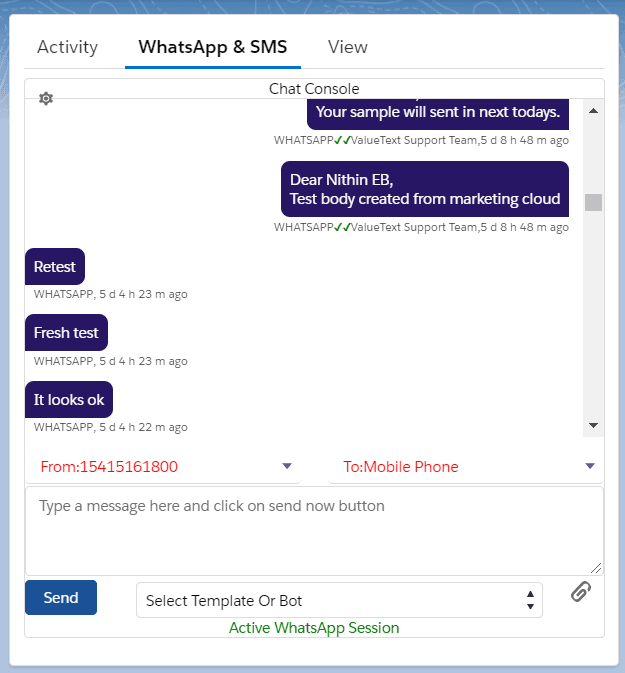ValueText chat window, Salesforce and WhatsApp integration