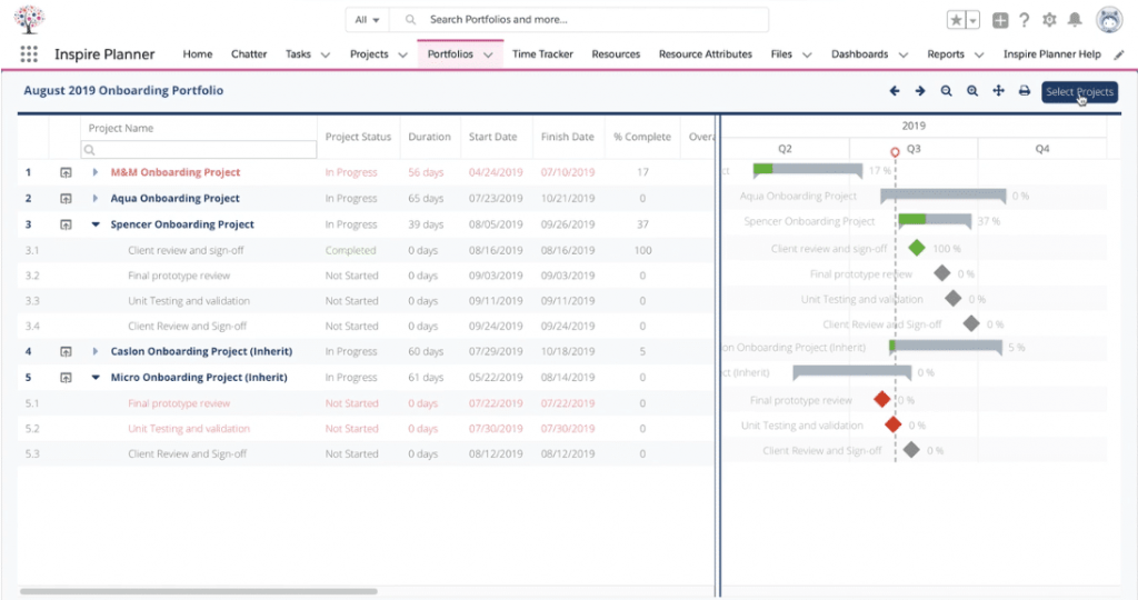 Inspire Planner Portfolio view (Salesforce Gantt Chart)