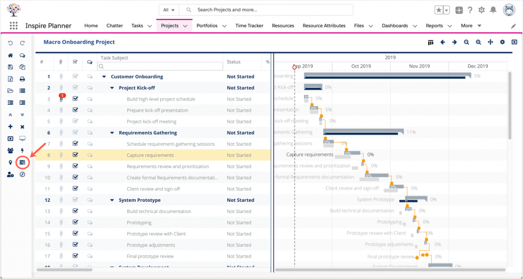 Salesforce Gantt Chart - Baseline in Inspire Planner