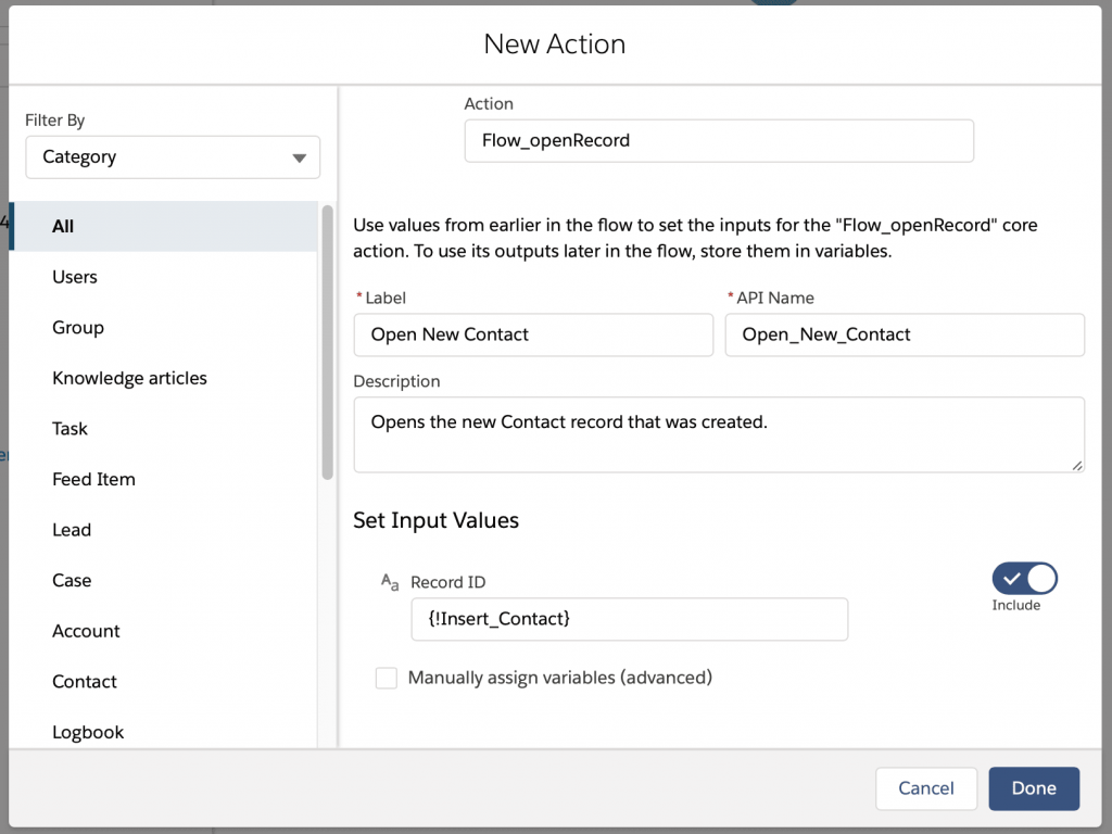 Salesforce Flow to Redirect to Record Custom Action