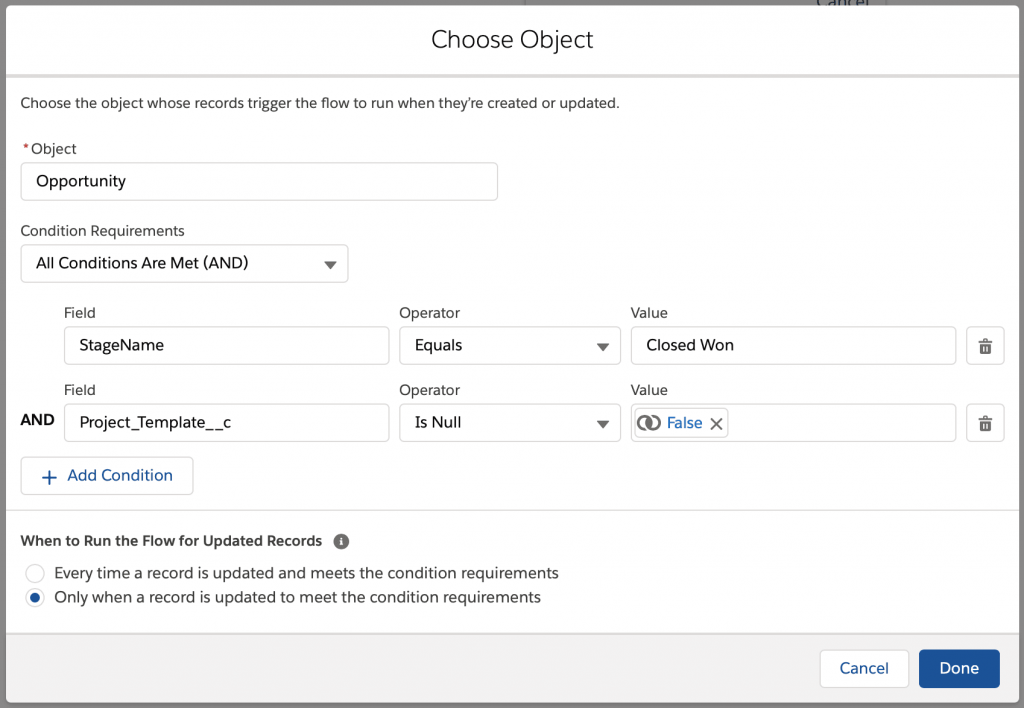 Salesforce Flow to Automatically Create Projects from Opportunities in Inspire Planner