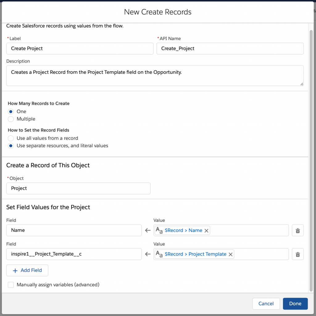 Salesforce Flow to Automatically Create Projects from Opportunities in Inspire Planner