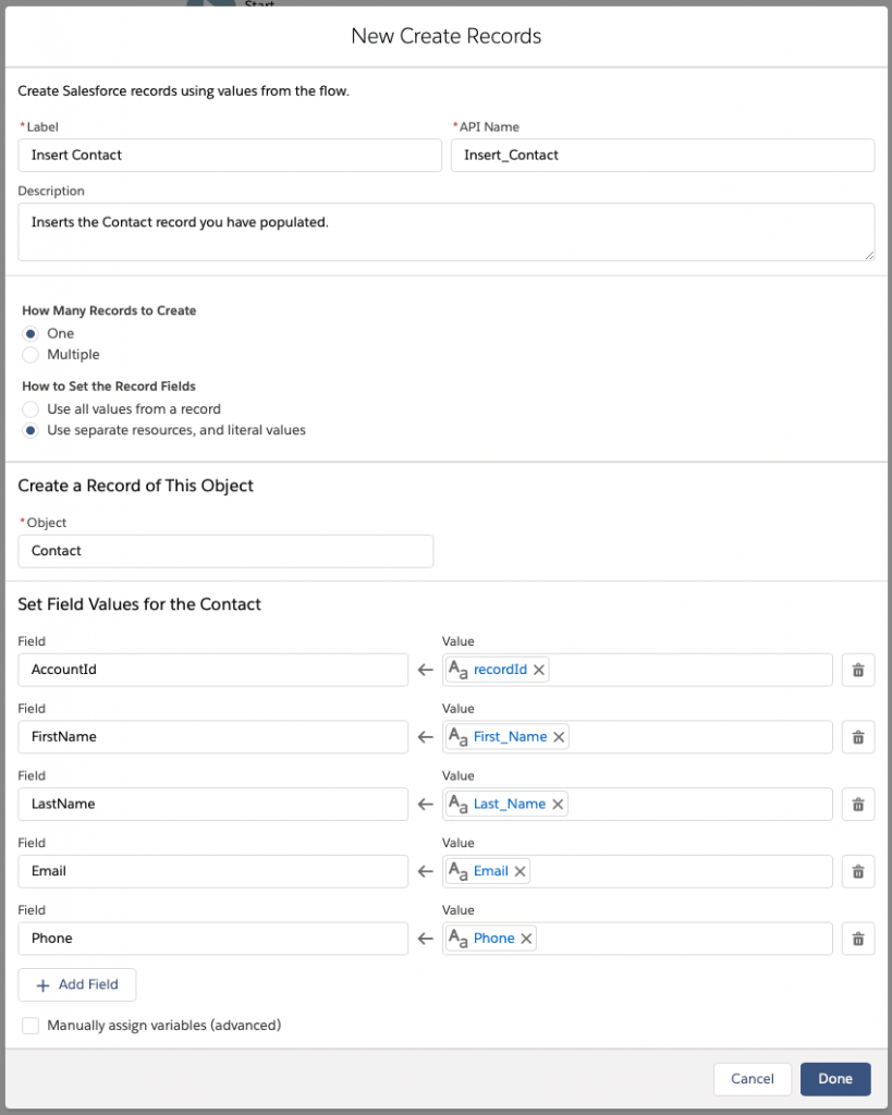 Salesforce Flow to Quickly Create a Child Contact Record Step 3