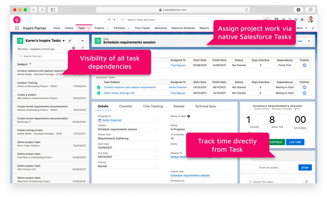 Integration with Salesforce Tasks in Inspire Planner Salesforce project management app