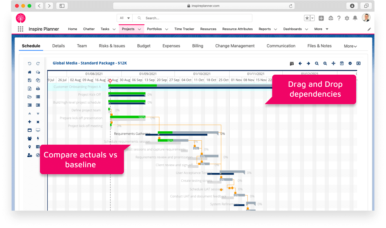 Interactive Gantt Chart in Inspire Planner Salesforce project management app