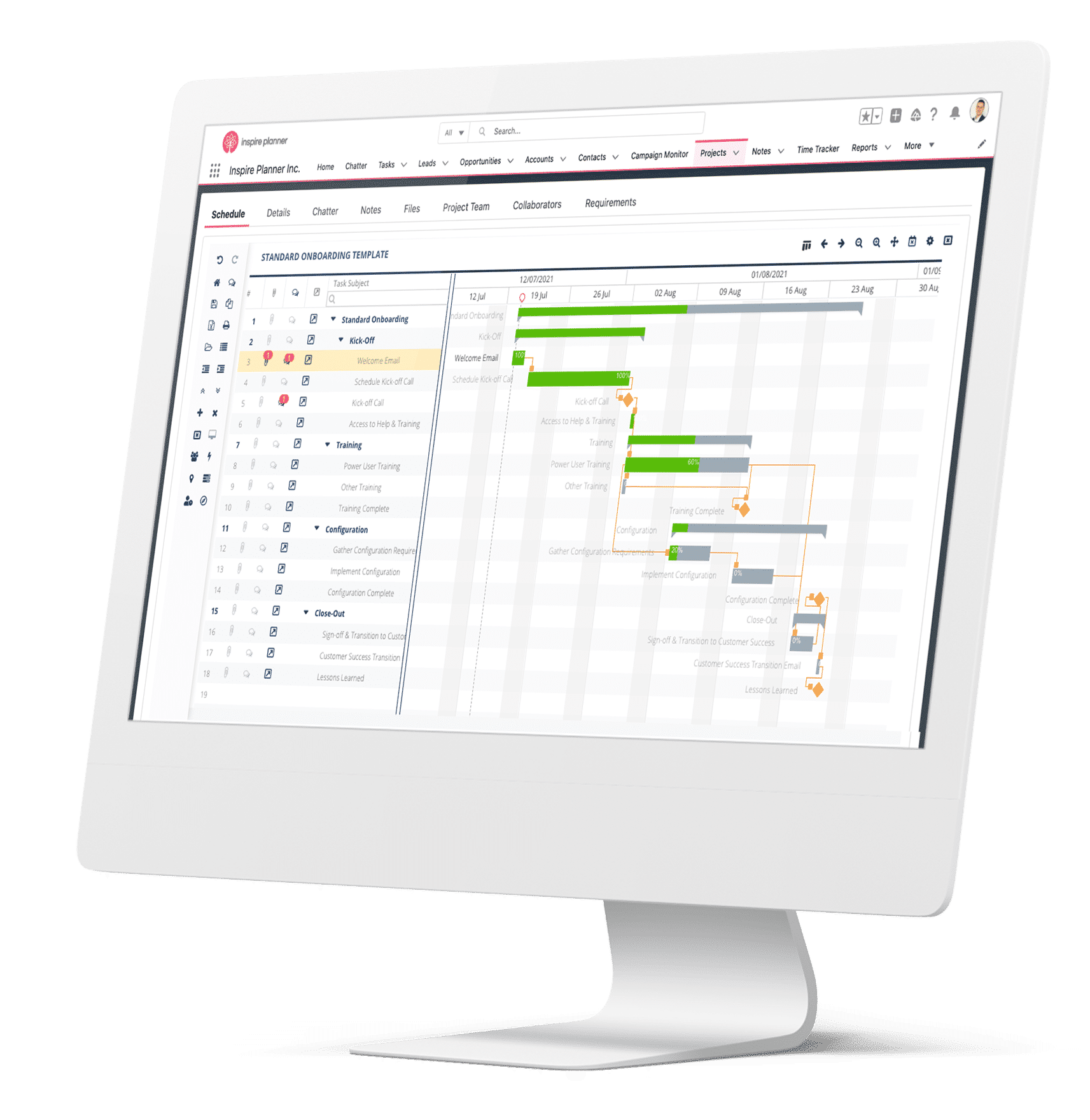 Inspire Planner Salesforce Project Management App main user interface