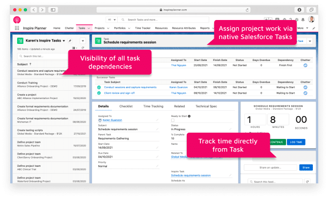 Use native Salesforce Tasks for remote project teams in Inspire Planner, a Salesforce project management app