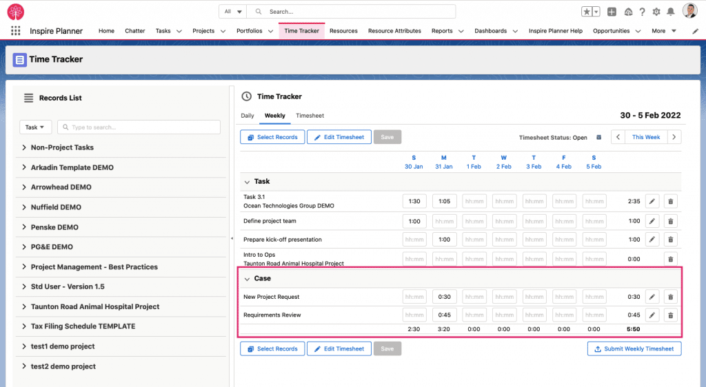Track time against Salesforce Cases in Inspire Planner, a Salesforce native project management app