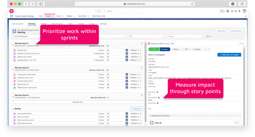 Inspire Planner Agile Projects, Backlog