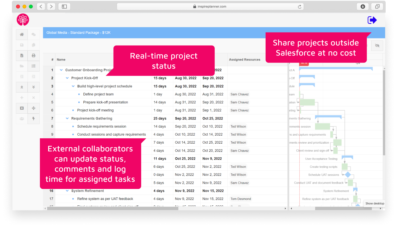 External Project Portal in Inspire Planner Salesforce project management app