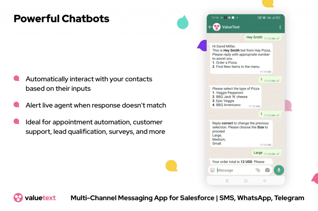 Chatbots in ValueText, Salesforce and WhatsApp SMS integration