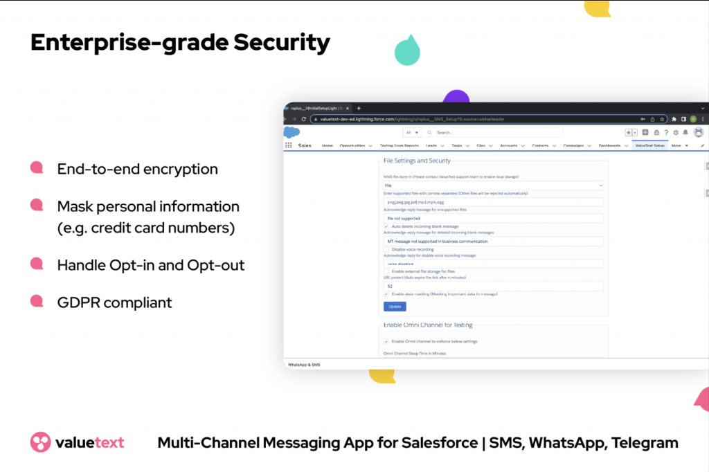 Enterprise plan in ValueText, Salesforce and WhatsApp integration