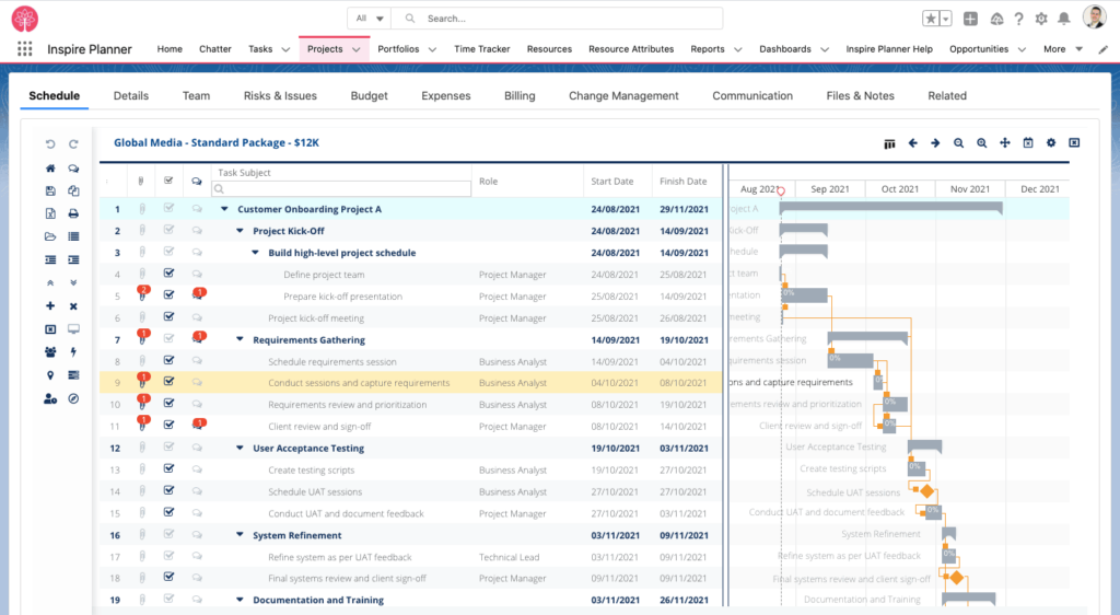 Inspire Planner Waterfall Project Management in Salesforce