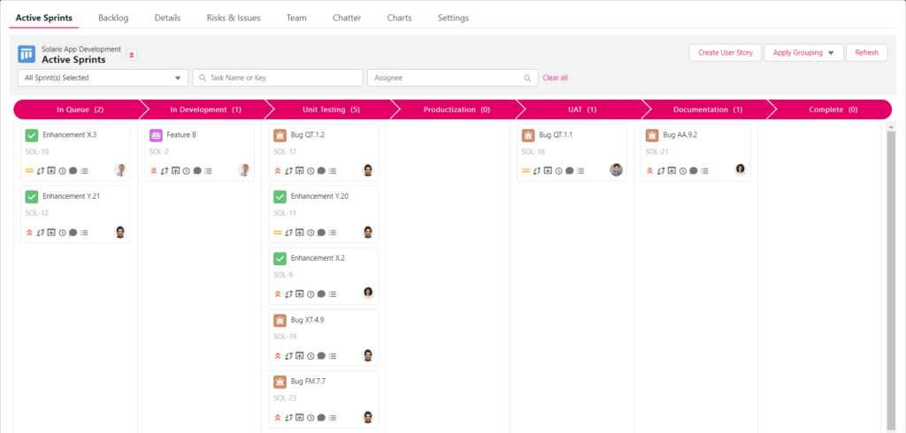 Kanban board in Inspire Planner, Salesforce native project management app