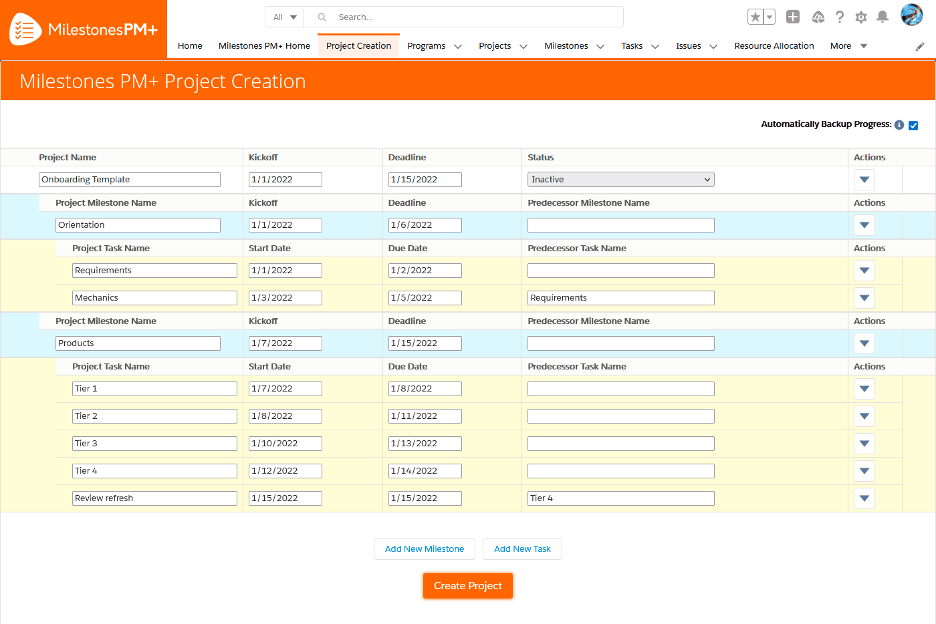 Milestones PM vs Inspire Planner