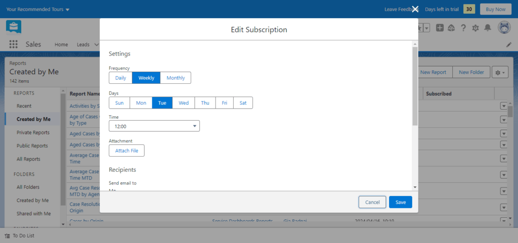 Subscribing to Salesforce Reports