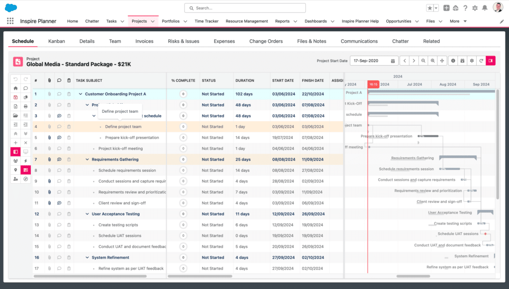 Baseline in Inspire Planner