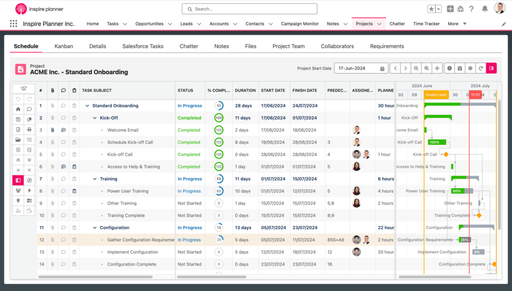 Gantt Chart in Inspire Planner, a Salesforce native project management app