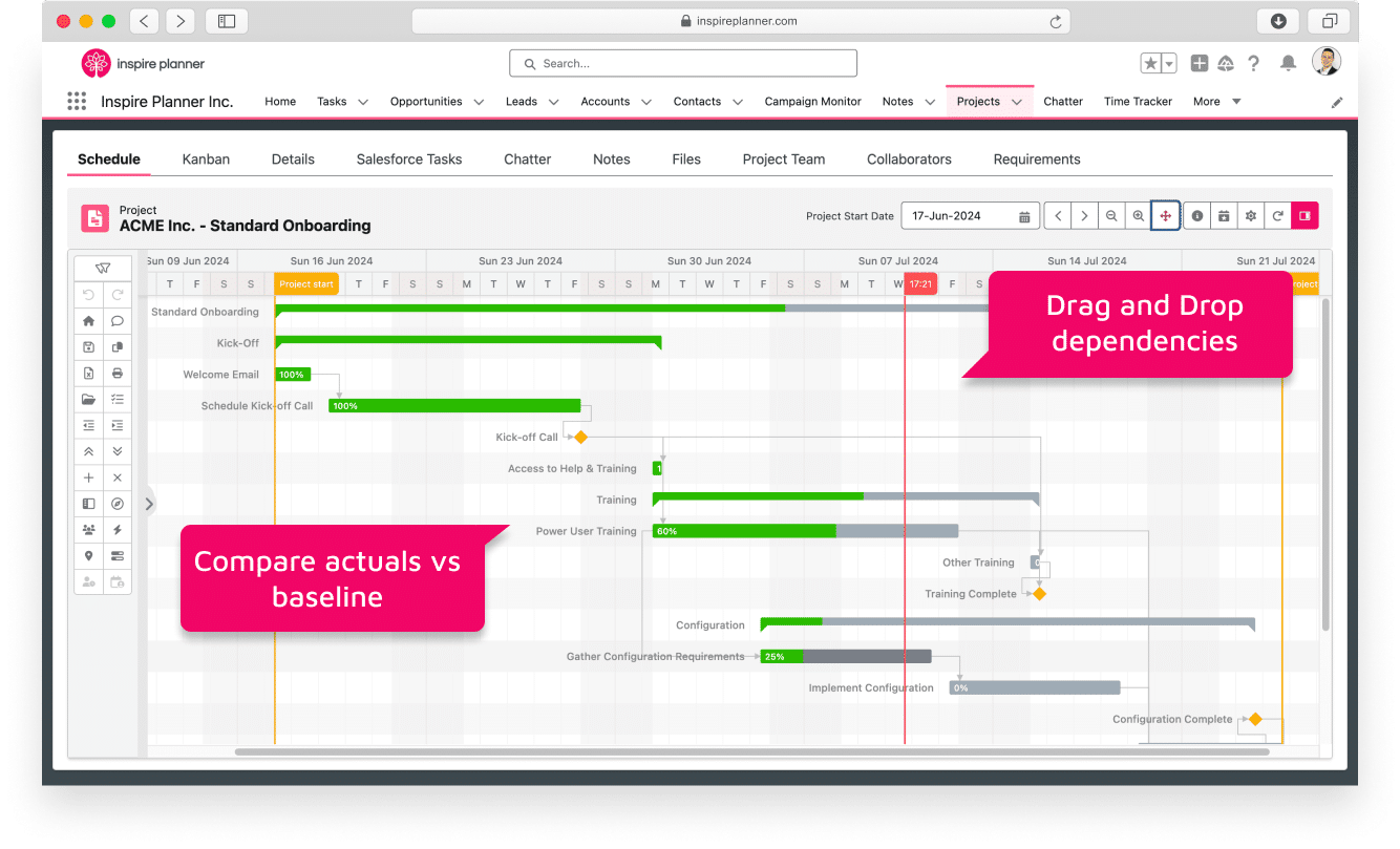 Interactive Gantt Chart in Inspire Planner Salesforce project management app