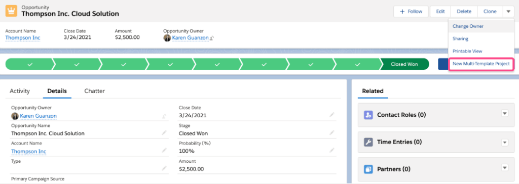 Multi-template stitching feature in Inspire Planner, a Salesforce native project management tool that is perfect for customer onboarding projects