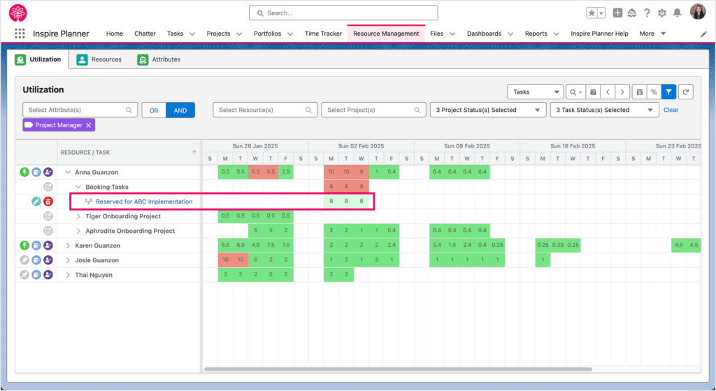Resource Allocation in Inspire Planner, a Salesforce native project management app